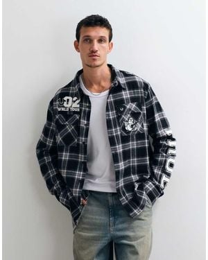 TRUE RELIGION Back Print Flannel Shirt - Grey