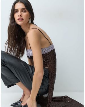 ASOS Top long caraco en dentelle à sequins et lilas - Noir