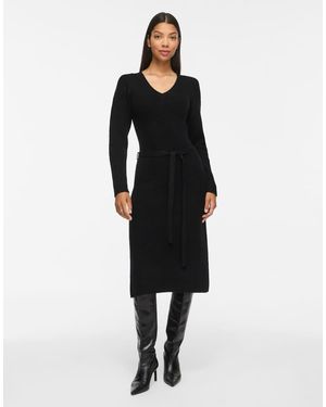 Vila Sleeved Vigry Vestido Midi De Manga Larga Con Cuello De Pico En Negro