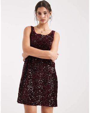 Pieces Reversible Slash Neck Sequin Mini Shift Dress - Red