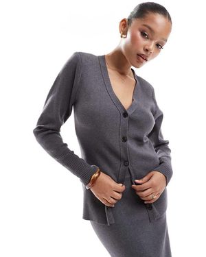 Pretty Lavish Rib Knit Button Cardigan Co-Ord - Grey