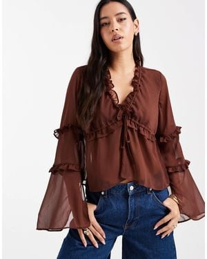 ASOS – chiffon-bluse - Braun