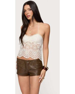 Edikted Amarie Sheer Lace Halter Top - Natural