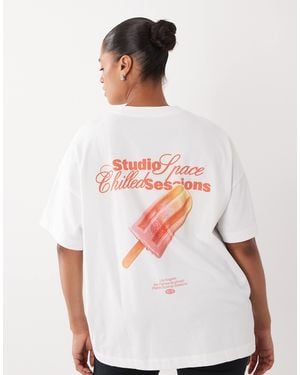 4505 Curve Heavyweight Cotton Oversized T-shirt With Ice Cream Back Print - White