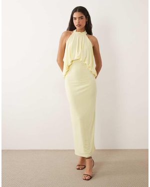TFNC London Vestito Lungo Accollato Aderente Color Limone Con Dettaglio Allacciato Al Collo E Schiena Scoperta - Neutro