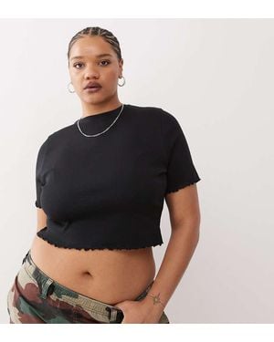 Collusion Plus Lettuce Edge Ribbed T-shirt - Black