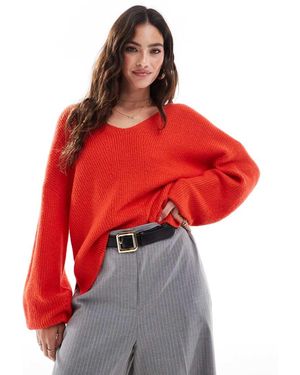 Threadbare Fluffy V-neck Slouchy Jumper - Red