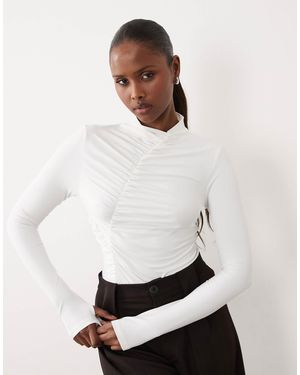 ASOS Modest Ruched Detail Bodysuit - White