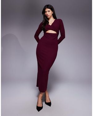 ASOS Knot Detail Ribbed Midi Dress - Purple