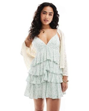 Hollister V Neck Spaghetti Strap Babydoll Tie Mini Dress - White