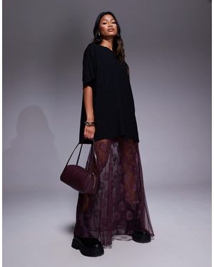 ASOS Sheer Godet Lace Mix Maxi Skirt - Purple
