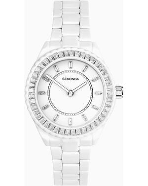 Sekonda Reloj Blanco Clásico Con Esfera Blanca De 34 Mm Y Pulsera De Acero Inoxidable Para Mujer Margot De