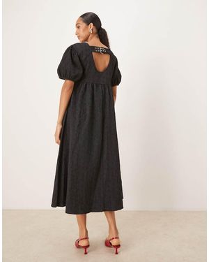 Ghospell Vestito Lungo Jacquard Con Scollo Ampio Sul Retro E Fibbia - Nero