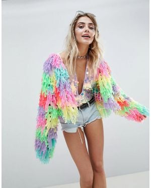 PrettyLittleThing Multi Colored Shaggy Cardigan - Multicolor