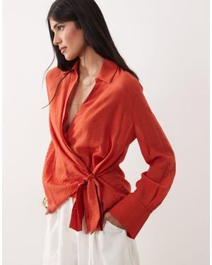 Mango Oversized Shirt With Tie Waist - Red