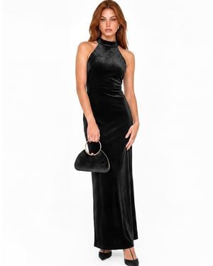Maya Halter Neck Velvet Maxi Dress - Black