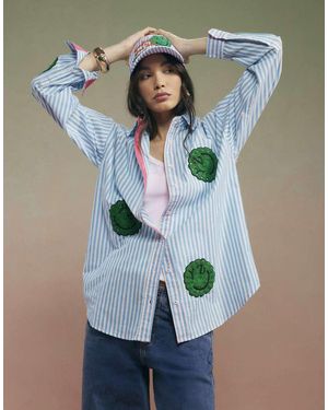 River Island Year Zero Stripe Smile Face Shirt - Blue