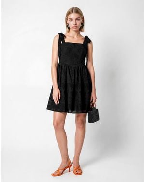 Lovedrobe Palm Broderie Tie-Shoulder Mini Dress - Black