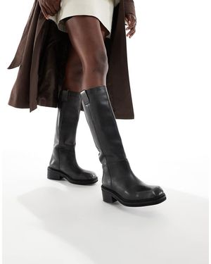 schuh Botas De Montar Negras Con Puntera Cuadrada Y Suela Gruesa De Cuero Doria De - Negro