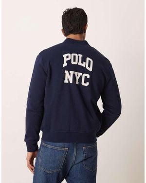 Polo Ralph Lauren Varsity Back Print Zip Through Jersey Bomber - Blue