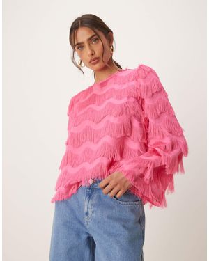 Y.A.S Textured Flared Sleeve Blouse - Pink