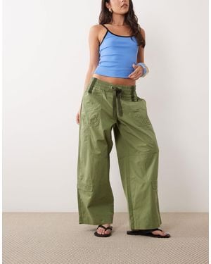 Lioness Fever - pantalon fonctionnel ample en coton froncé à taille nouée - kaki - Vert