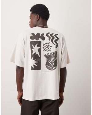 SELECTED T-Shirt Oversize Pesante Sporco Con Stampa Artistica Sul Retro - Neutro
