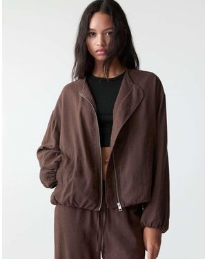 Pull&Bear Linen Blend Bomber Jacket - Brown