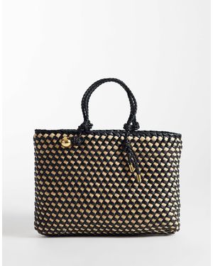 Mango Contrast Woven Raffia Handbag - Black