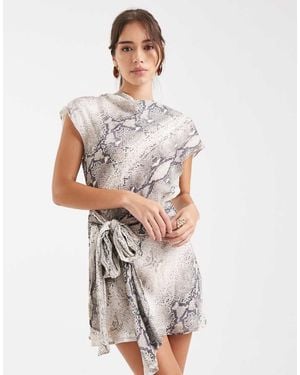 Vrg Grl Snake Print Tie Detail Dress - White