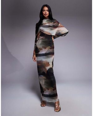 DASKA Over The Shoulder Cape Maxi Dress - Multicolour