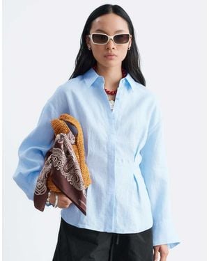 & Other Stories Camisa Con Cintura Entallada Y Mangas Voluminosas De Lino - Azul