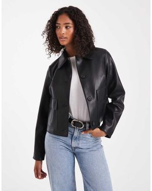 New Look Patch Pocket Pu Jacket - Blue