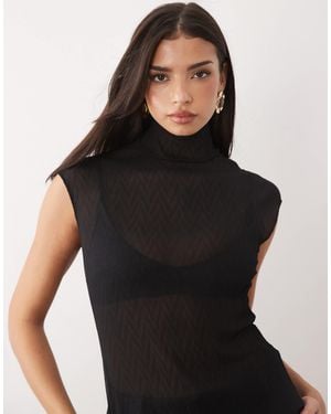 ASOS Chiffon Plisse Funnel Neck Blouse - Black