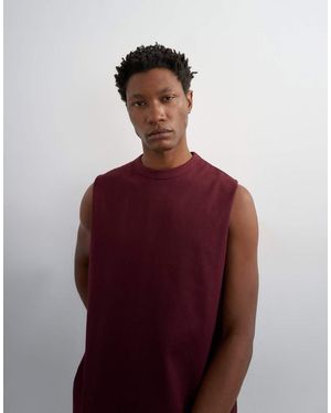 TOPMAN T-Shirt Premium Comoda Senza Maniche Bordeaux Scuro - Rosso