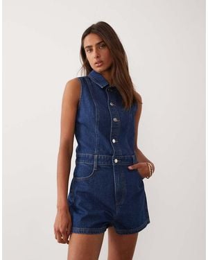 Miss Selfridge Mono Vaquero Corto Sin Mangas Con Lavado Azul Añil Y Detalle De Costuras De