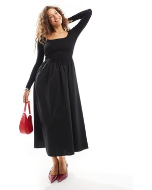 Urban Revivo Scoop Neck Full Skirt Midi Dress - Black