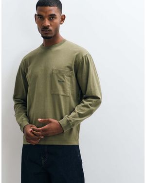 Huf T-Shirt Pesante A Maniche Lunghe Con Tasca, Oliva - Verde