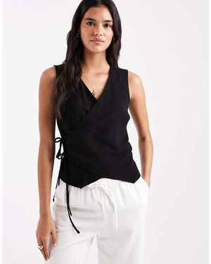 ASOS Gilet Effetto Lino Con Laccio Avvolgente - Nero