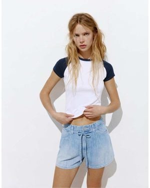 Pull&Bear Denim Shorts With Darts And Belt - White