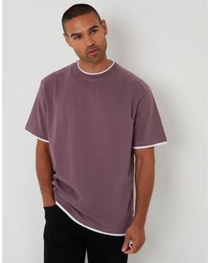 Threadbare Relaxed Fit Mock Layer T-Shirt - Purple