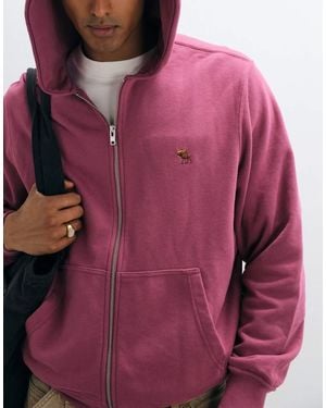 Abercrombie & Fitch Icon Logo Zip Up Hoodie - Pink