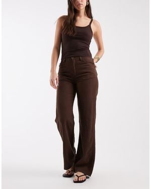 Levi's Ribcage Wide Leg Linnen Broek - Bruin