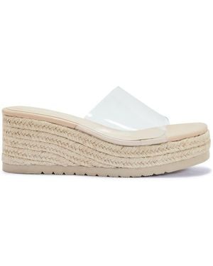 SEQWL Open Toe Slip-On Wedge Sandals - White