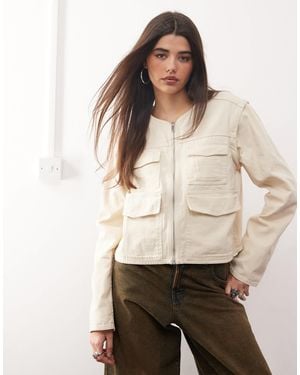 Monki Utlity Jacket With Zip Off Sleeves - Natural