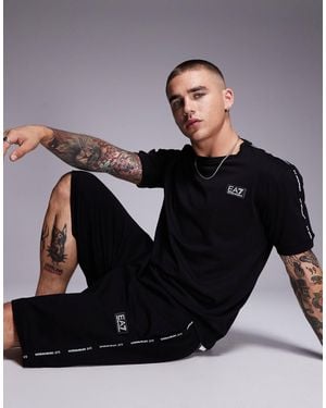 EA7 Armani Cuffed Sweat Shorts Co-ord With Logo Tape Detail - Black