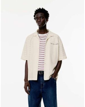 Pull&Bear Short Sleeve Shirt With Slogan - Blue
