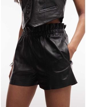 AllSaints Fran Co-ord Elasticated Lambs Leather Shorts - Black