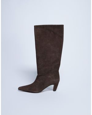 TOPSHOP Nelly Real Suede Pointed Toe Slouch Boot - Brown