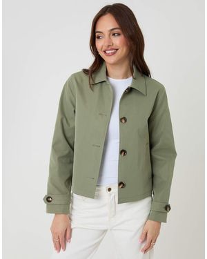 Threadbare Cropped Hooded Trench Coat - Green